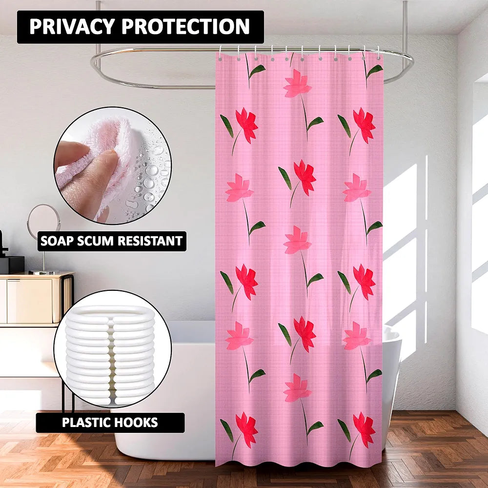 Kuber Industries Shower Curtain | 7 Feet | Bathroom Shower Curtain | AC Curtains | PVC Waterproof Window Curtain | Curtains for Bathtub | 8 Rings Curtain | Painting | Pink